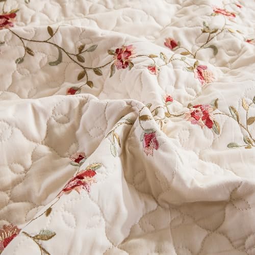 ROOMLIFE Floral Leaves 3D Embroidery Quilt Set 3 PCS