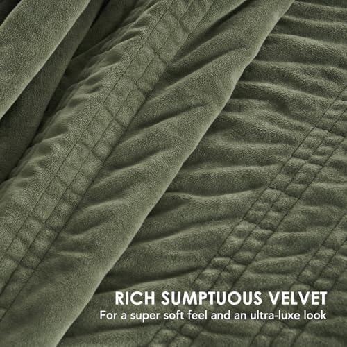 EVERGRACE Velvet Quilt Set Olive Green