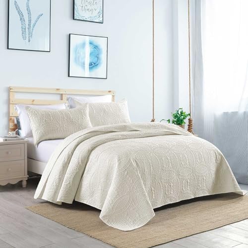 Boryard 3-Piece Queen Quilt Set with 2 Pillow Shams Beige