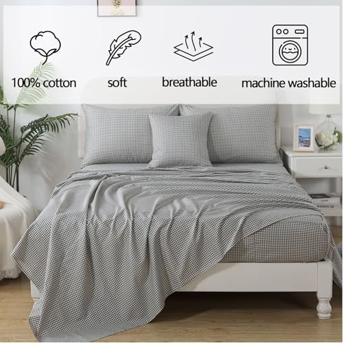 FADFAY Black Plaid Twin XL Deep Pocket Sheet Set with 2 Pillowcases