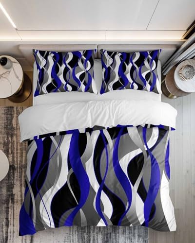 ZOE GARDEN Blue Stripe Queen Duvet Cover Set