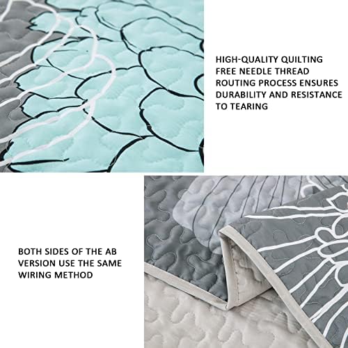 Anibedding Green Floral Queen Quilt Set - 3 Piece Boho Bedding