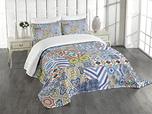 Lunarable Moroccan Bedspread Set Mustard Blue
