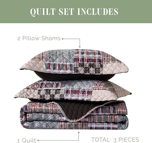 Elegant Comfort 3-Piece Plaid Reversible Quilt Set - King Brown