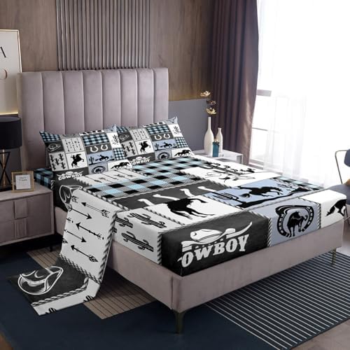 Manfei King Size Microfiber Sheet Set with Horseshoes Cactus Pattern