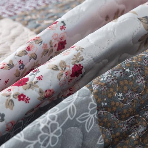 HoneiLife King Quilt Bedding Set - 3 Piece Grey Microfiber Quilt