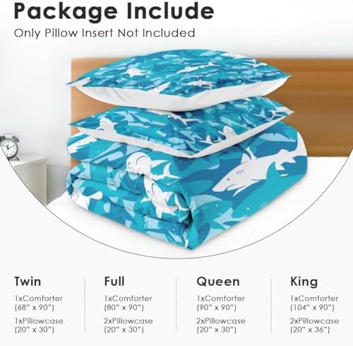 Blue Shark Fish Comforter Set 3 Piece