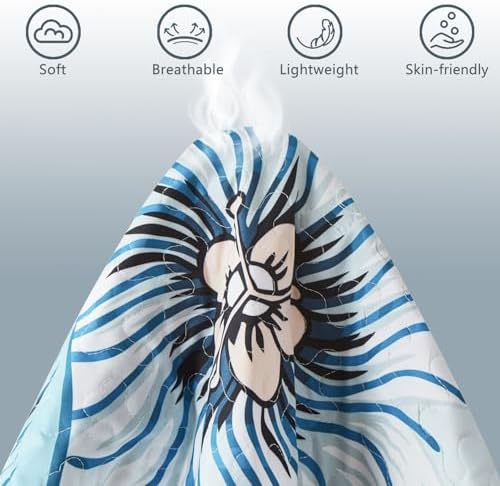 Yogeneg Light Blue Botanical Queen Quilt Set 3 Piece