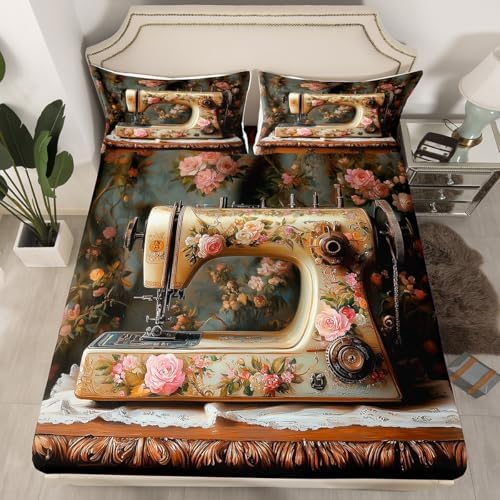Manfei Retro Roses Fitted Sheet Set Twin Size