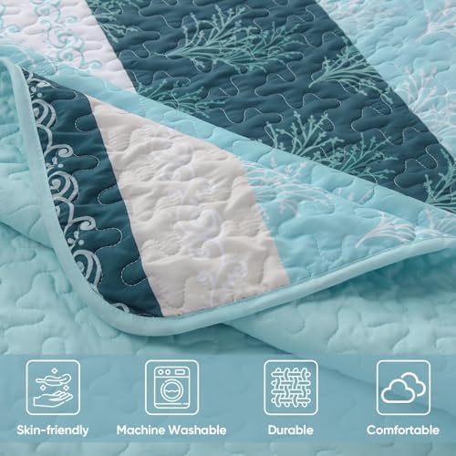 DJY Boho Striped Floral Queen Quilt Set 3 Pieces