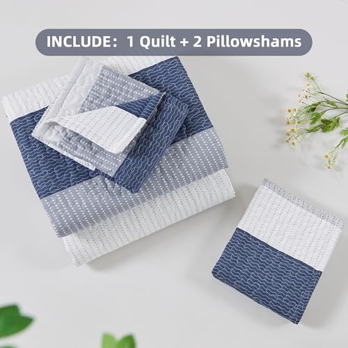 Andency Mineral Blue Striped Quilt Set with Pillowcases