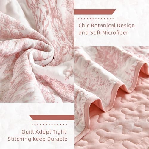 WONGS BEDDING Queen Size Quilt Set 3 Pieces Pink Floral