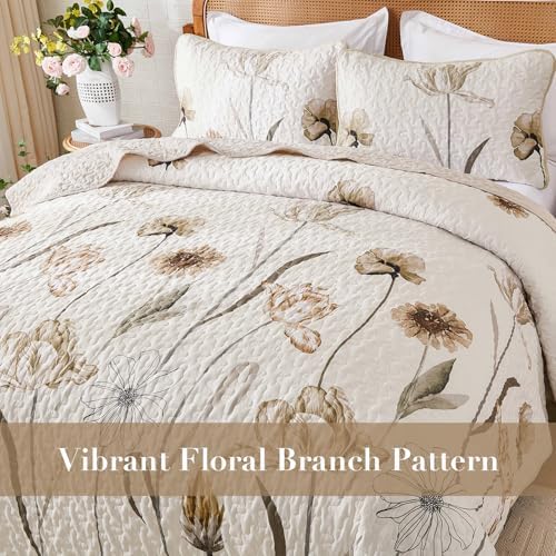WONGS BEDDING Floral King Quilt Set 3 Piece