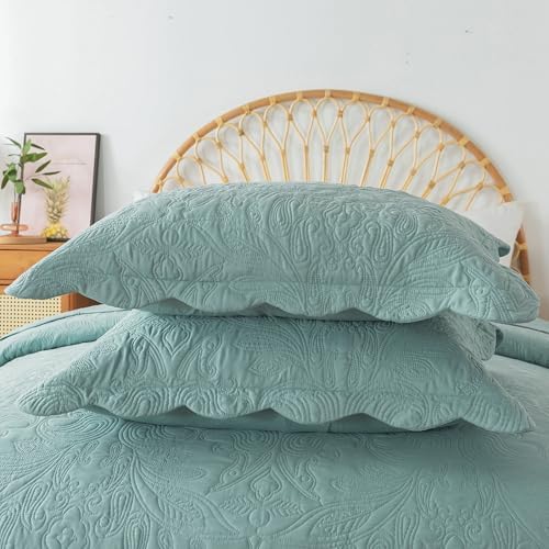 HoneiLife King Quilt Bedding Set - 3 Pieces Silt Green Microfiber Quilt