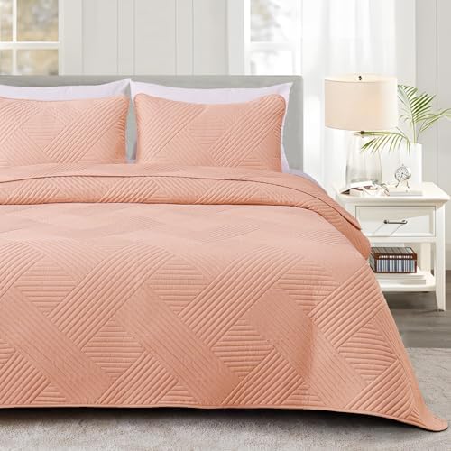 Whale Flotilla King Quilt Set with Embossed Pattern 96x104 Inches Pink