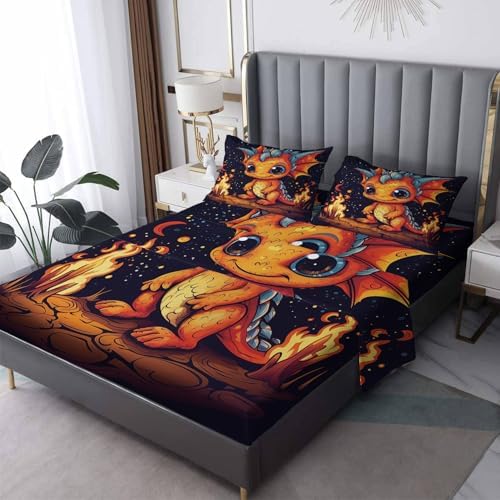 Zhrylliq Cartoon Dragon Bed Sheet Set Twin XL