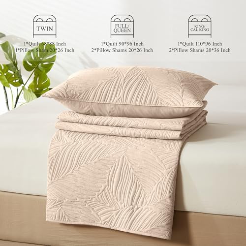 OARAGE Cal King Quilt Bedding Set Leaf Pattern Microfiber