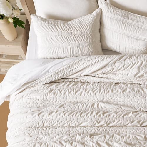 EVERGRACE Velvet Quilt Set Queen Size Ivory White 1