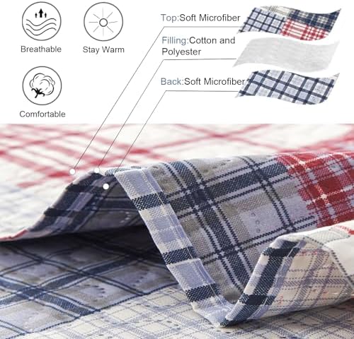 Ycosy King Size Plaid Quilt Set with 2 Pillow Shams 1