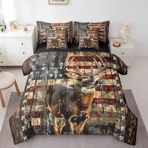 Feelyou Deer Hunting Comforter Set King Size 7 Piece