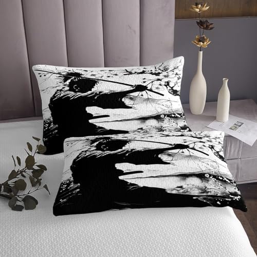 Erosebridal Samurai Quilt Set Queen Size Black and White Bedding Set