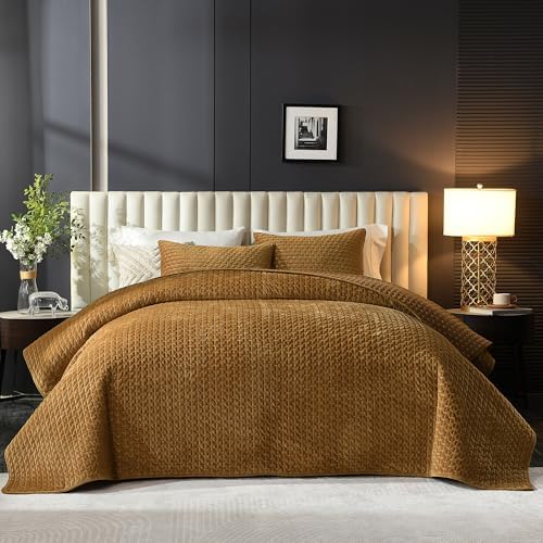 Grassix Velvet Quilt Set Queen Size with 2 Shams