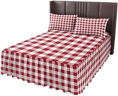 ZFUNCING Rustic Farm Plaid Red White Bed Skirt Set with 2 Pillow Shams