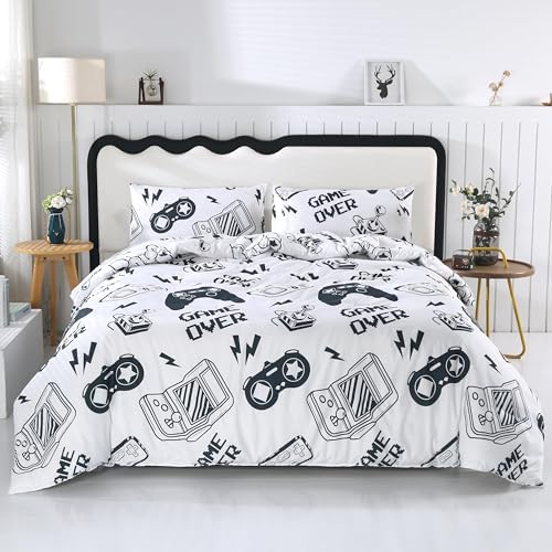 SDIII 3PCS White Gaming Comforter Set Queen