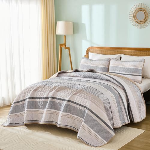 Dintszyayue Khaki Grey Queen Quilt Set 3 Piece