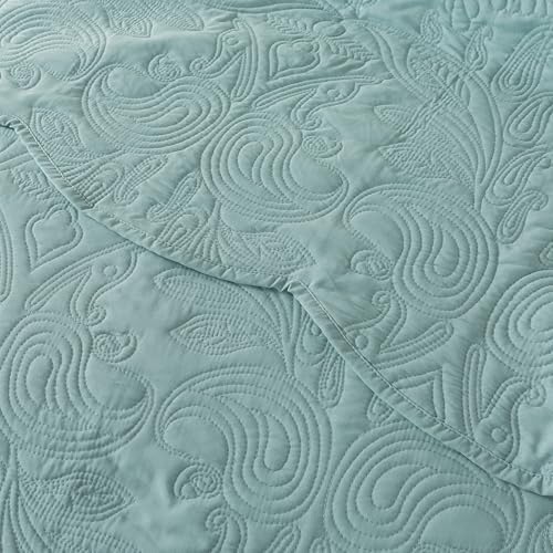 HoneiLife King Quilt Bedding Set - 3 Pieces Silt Green Microfiber Quilt