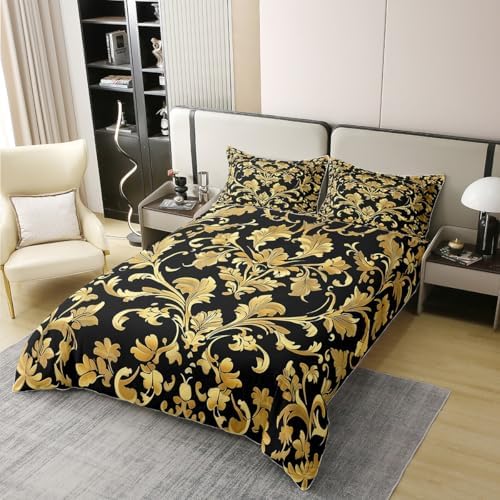 Erosebridal Gold Damask Cotton Duvet Cover Twin Set with Pillowcase 1