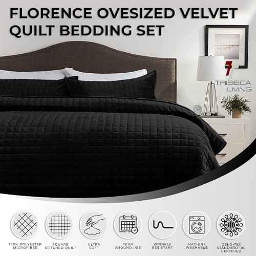Tribeca Living Velvet Quilt Set Queen Black