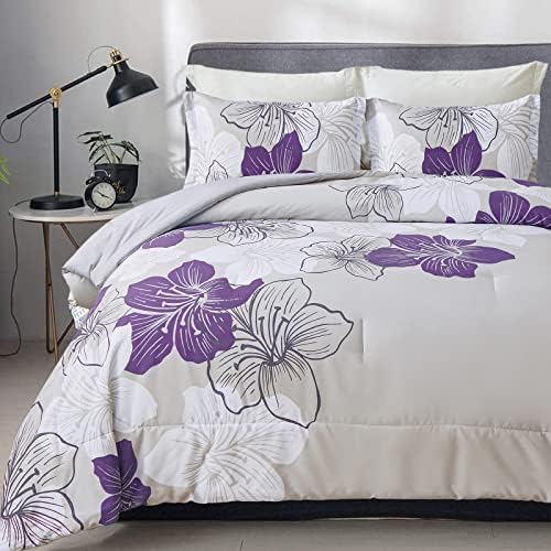 Menghomeus Purple Floral Comforter Set for California King