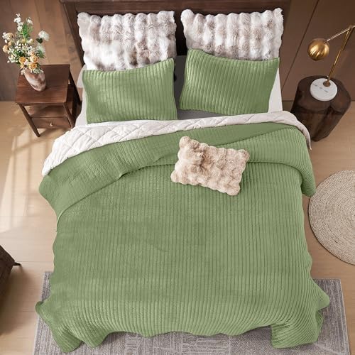 SHALALA Velvet Quilt Set King Size Vertical Striped