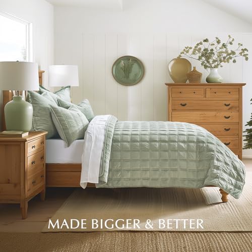 EVERGRACE Velvet Quilt Set 3 Pieces King Size Sage Green