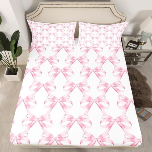 Feelyou Pink Bowknot King Size Sheet Set