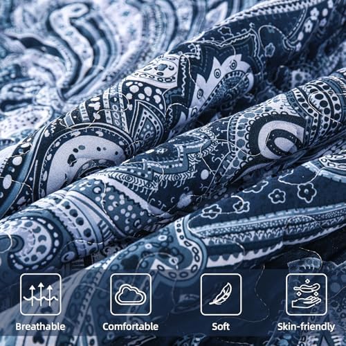 DJY Navy Paisley Queen Quilt Set 3 pcs