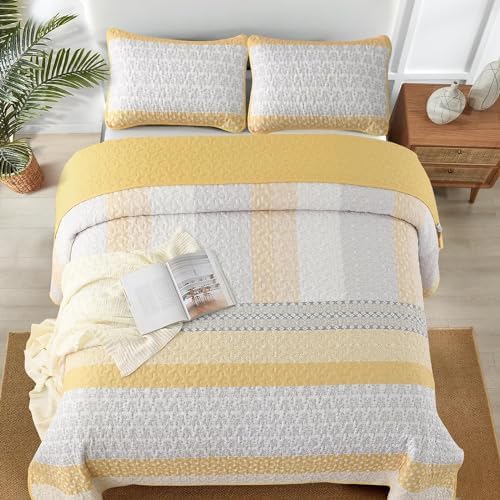 WONGS BEDDING Boho Yellow Stripe Quilt Set Twin Size 2 Piece