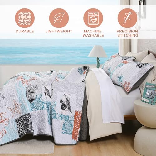 Djoymock Coastal King Quilt Set 3 Piece