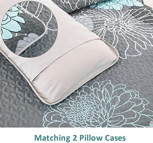 Anibedding Green Floral Queen Quilt Set - 3 Piece Boho Bedding