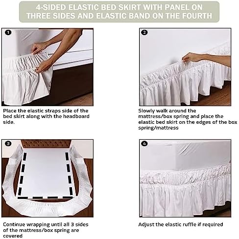 Hiseng Bed Skirt 15 Inch Drop Adjustable Elastic