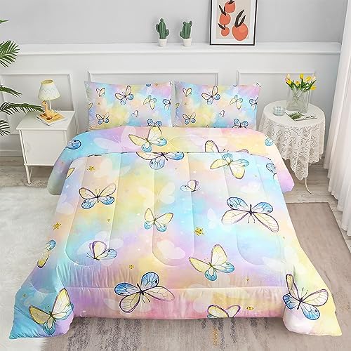 TWhours Kids Comforter Set with Butterflies Pattern