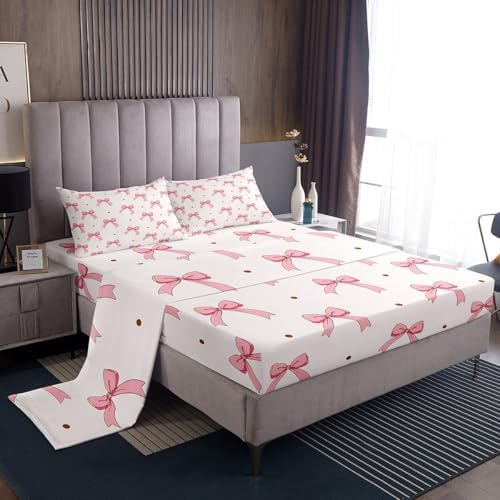 Feelyou Pink Bow Sheet Set for Kids Girl King Size