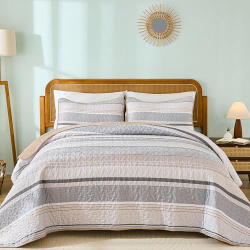 Dintszyayue Khaki Grey Queen Quilt Set 3 Piece
