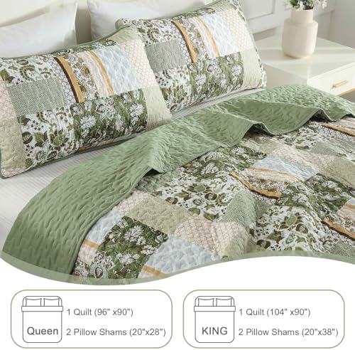 WONGS BEDDING Green Quilt Set King Size 3 Piece 1