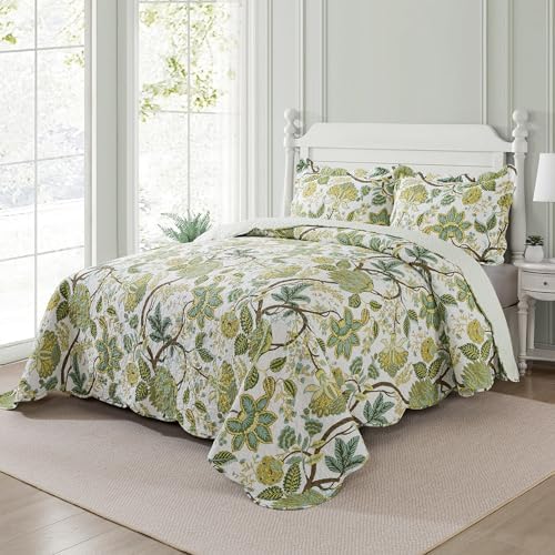 NEWLAKE Reversible Cotton Quilt Set - Floral Vine Pattern King Size