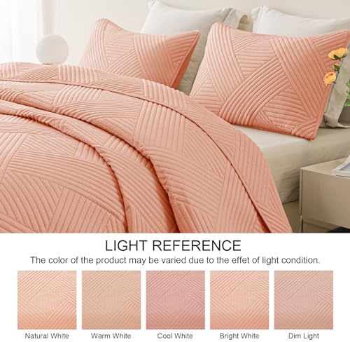 Whale Flotilla King Quilt Set with Embossed Pattern 96x104 Inches Pink