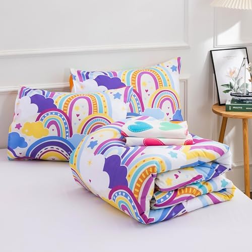 Btargot 5 Piece Light Purple Rainbow Comforter Set for Kids 1