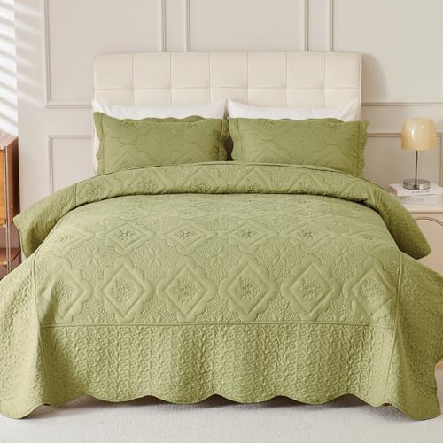 Cmfshape Floral Embroidery Quilt Set 3 Piece King Bedding Set