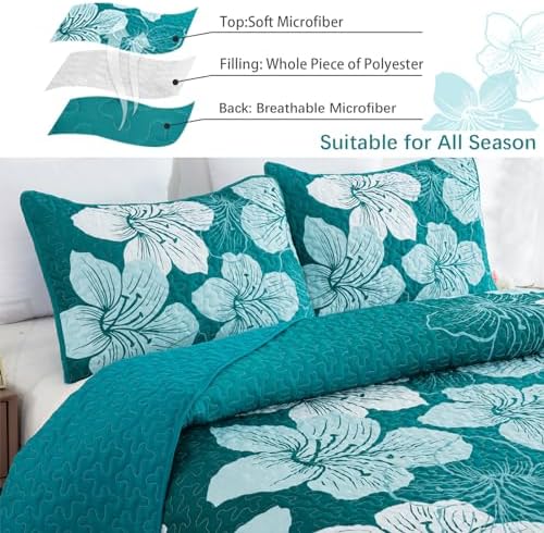 DJYO Gradient Green Floral Quilt Set 3 Piece